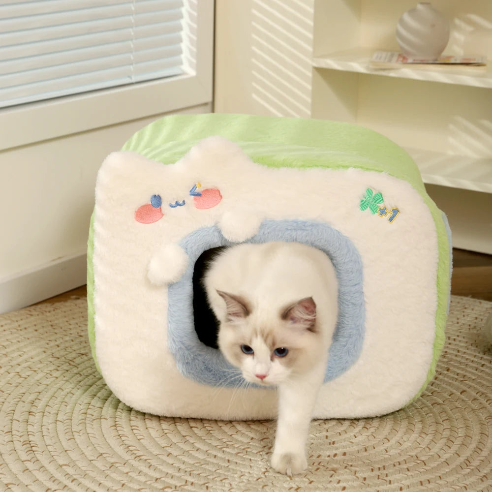 Kawaii Cozy Cat Cave 🐾 Plush Nest for Kittens & Small Dogs 🌟 Warm Pet Home
