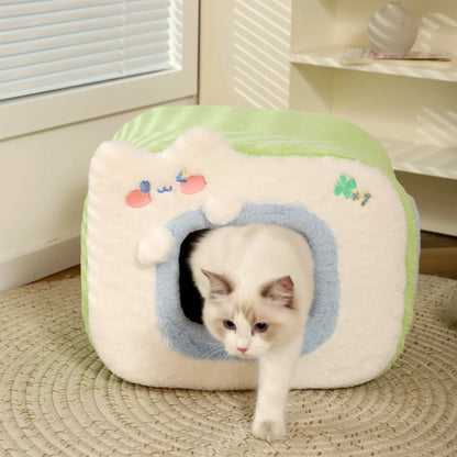 Kawaii Cozy Cat Cave 🐾 Plush Nest for Kittens & Small Dogs 🌟 Warm Pet Home
