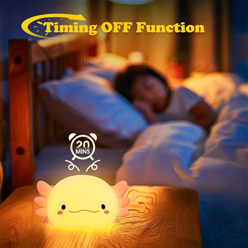Kawaii Axolotl Touch Night Light 🌟💕 - USB Rechargeable Silicone Baby Lamp 🦑✨