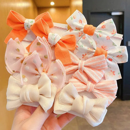 Kawaii 10-Piece Floral Bow Hairbands 🌸✨ | Adorable Elastic Hair Ties for Girls 🎀💕 | Stylish Kids' Headwear Accessories