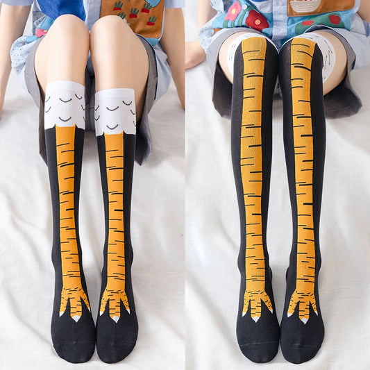 🐔 Kawaii Chicken Claw Thigh High Socks - Fun 3D Print Over Knee Stockings for Women 🧦✨