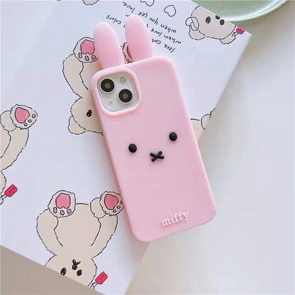 Kawaii 3D Silicone Rabbit Case 🐰✨ for iPhone 11/12/13/14/15 Pro Max - Cute & Protective Soft Shell!