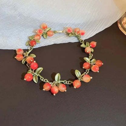 🌟 Fruity Whimsy Bracelet 🍑🍒 | Kawaii Orange & Cherry Charm Jewelry for Celebrations! 🎉