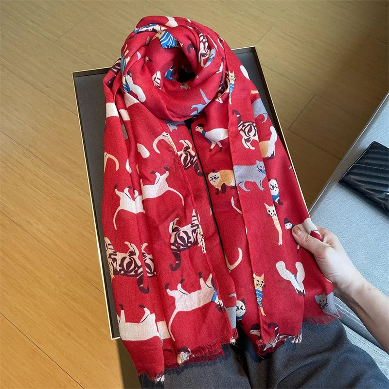 Charming Dachshund Pattern Fringe Scarf Hijab Soft Viscose Shawl Wrap 🐶✨