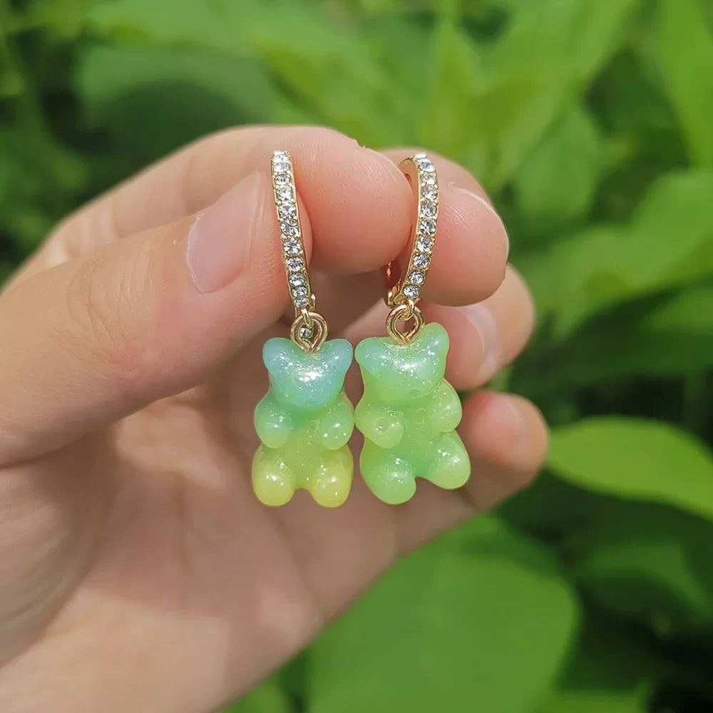 🌈 Sweet Rainbow Bear Dangle Earrings 🍬✨ Cute Acrylic Drop Jewelry for Trendy Girls! 🐻💖