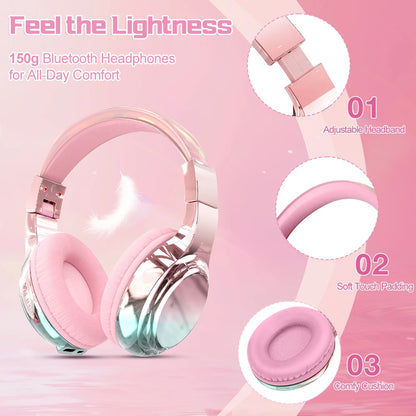 Kawaii Pink Dream 🎀 Wireless Bluetooth 5.3 Headphones 🎧 | Over-Ear Cutie with Mic 💖 Perfect Gift for Girls! 🎁