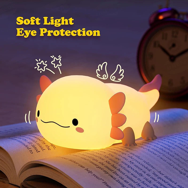 Kawaii Axolotl Touch Night Light 🌟💕 - USB Rechargeable Silicone Baby Lamp 🦑✨
