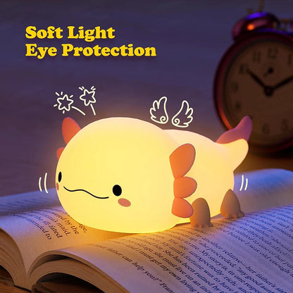 Kawaii Axolotl Touch Night Light 🌟💕 - USB Rechargeable Silicone Baby Lamp 🦑✨