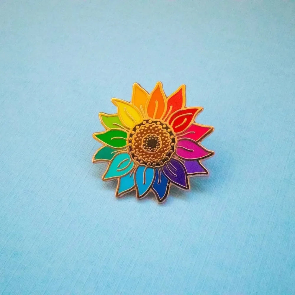 Kawaii Rainbow Sunflower Enamel Pin 🌼✨ | Cute Floral Brooch for Flower Lovers 🌈💖