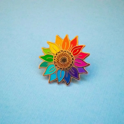 Kawaii Rainbow Sunflower Enamel Pin 🌼✨ | Cute Floral Brooch for Flower Lovers 🌈💖