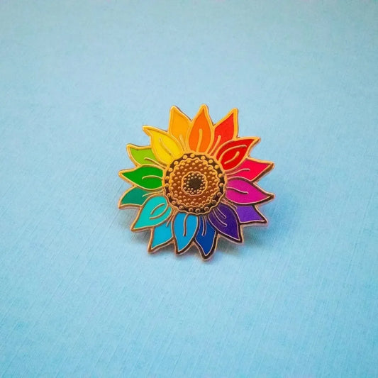 Kawaii Rainbow Sunflower Enamel Pin 🌼✨ | Cute Floral Brooch for Flower Lovers 🌈💖