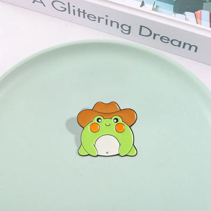 Kawaii Cowboy Hat Frog Enamel Pins 🐸🎩 - Cute Froggy Brooches for Bags & Clothes, Fun Animal Jewelry Gift for Kids & Friends!