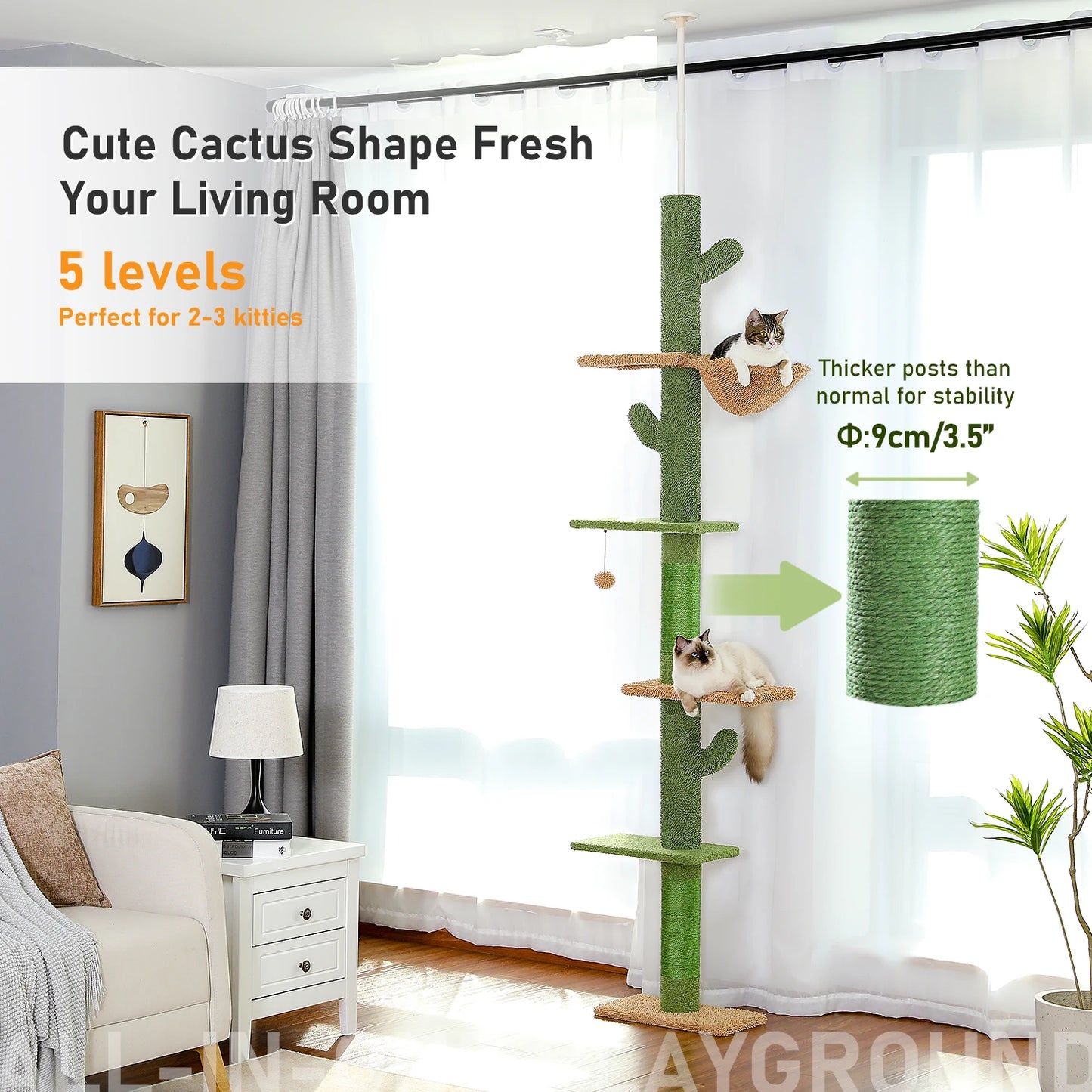 Whimsical Cactus Cat Tower With 5 Tier Floor To Ceiling Climbing Perch And Scratching Post For Indoor Cats 🐾😺