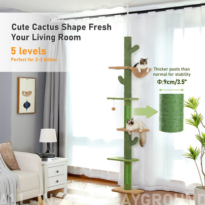 Whimsical Cactus Cat Tower With 5 Tier Floor To Ceiling Climbing Perch And Scratching Post For Indoor Cats 🐾😺