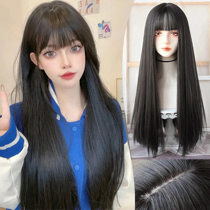 Enchanting Ombre Kawaii Wig 🌈✨ - Long Straight Lolita Style with Bangs in Glacier Blue & Blonde!