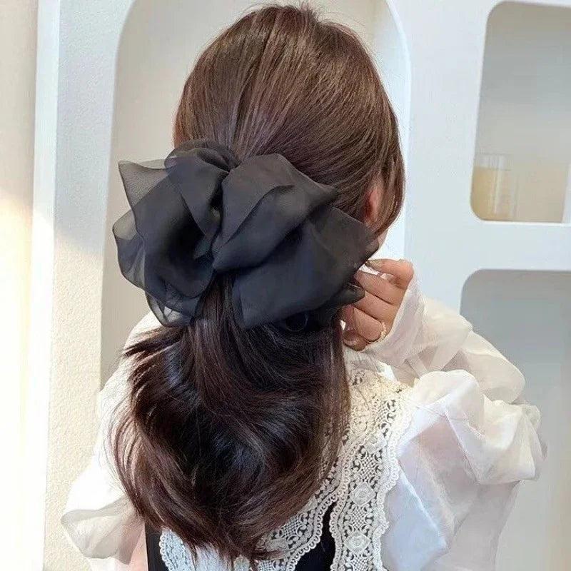 Charming Chiffon Bow Banana Clip 🎀✨ for High Ponytails – Vintage Style Hair Accessory 🐒🌸 - Pixie Quill