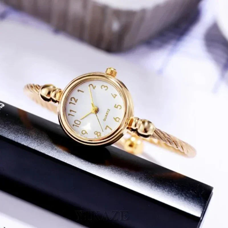 ✨ Kawaii Gold Bangle Watch 🌟 | Retro Stainless Steel Ladies Quartz Timepiece ⌚️💖