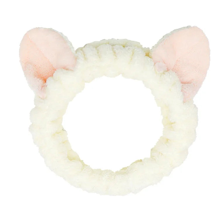 Women Wash Face Makeup Soft Coral Fleece Elastic Headband Head Wrap Cute Rabbit Bow Animal Ears Hairband Girl Hair Accessories