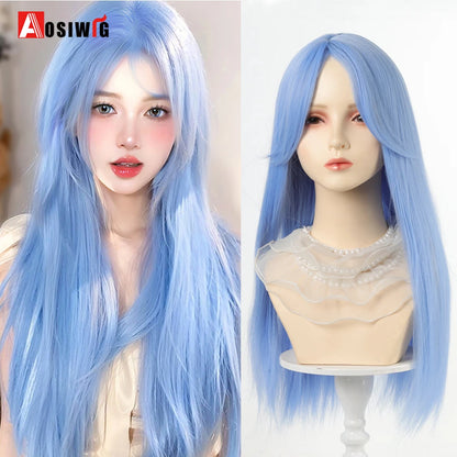 Kawaii Black & Blue Long Straight Lolita Wig 💖✨ Perfect for Cosplay & Parties! 🎉🎀