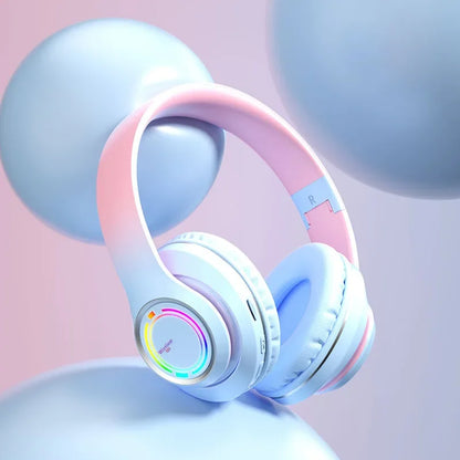 Kawaii Gradient Bluetooth Headphones 🎧✨ | Adorable Wireless Earphones for Girls 🌈🌸 | Foldable Stereo Headset for Gaming & More!
