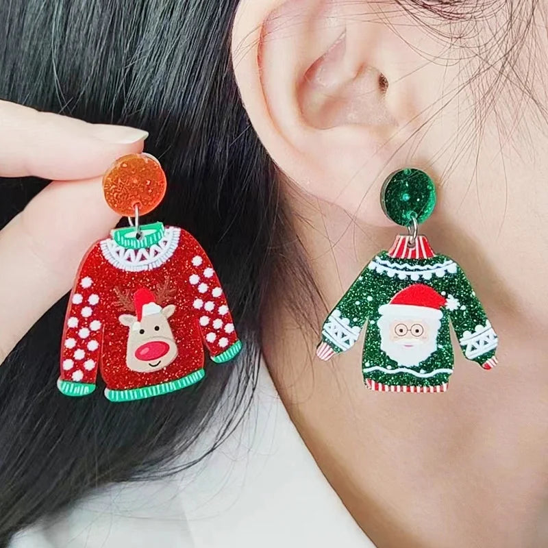 Cute Christmas Drop Earrings For Women With Glitter Acrylic Dangles 🎄✨ Gift