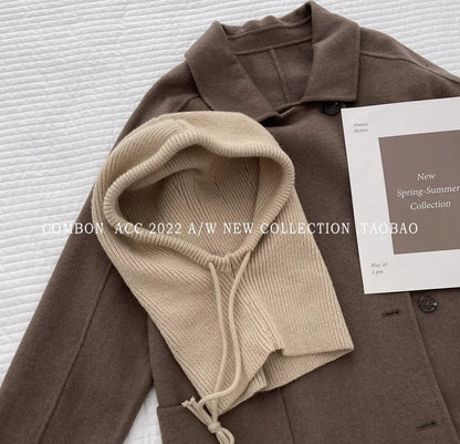 Knit Hooded Balaclava Beanie For Women Warm Winter Korean Style Drawstring 🐰