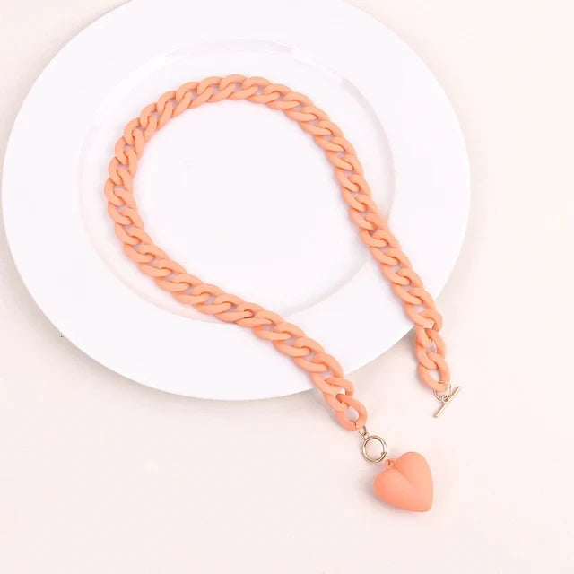 💖 Colorful Love Heart Choker Necklace 🌈 - Trendy Acrylic Pendant for Party Fun! 🎉