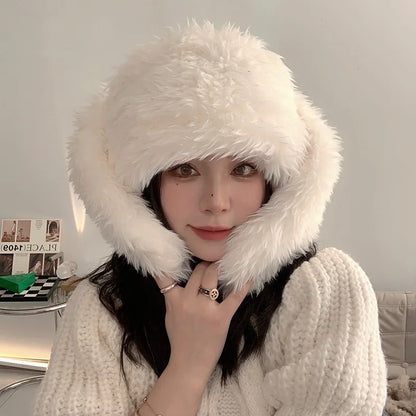 Whimsical Rabbit Ears Plush Hat Winter Warmth Ear Protection Women Beanie 🐰