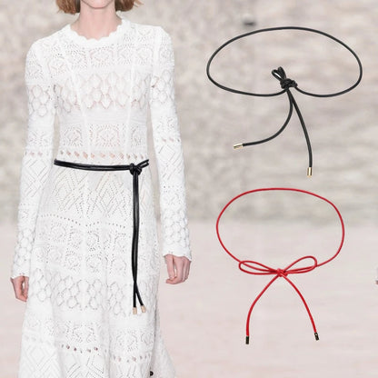 ✨ Kawaii Sheepskin Knot Belt 🎀 | Cute Leather Waist Chain for Dresses 🌸