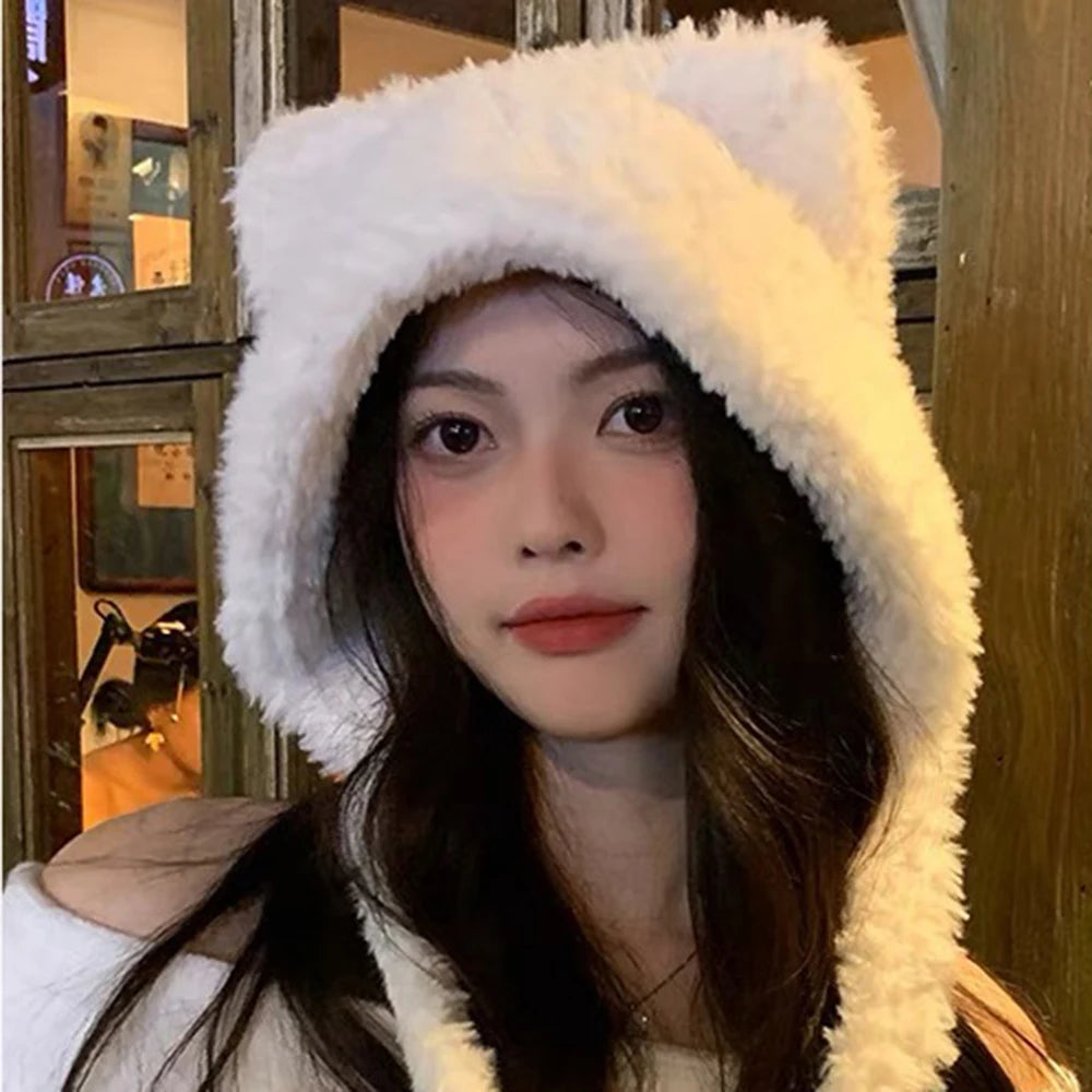 Women Winter Fox Fur Plush Beanie With Bear Ears Cosplay Cap Cozy Warm Hat 🦊❄️