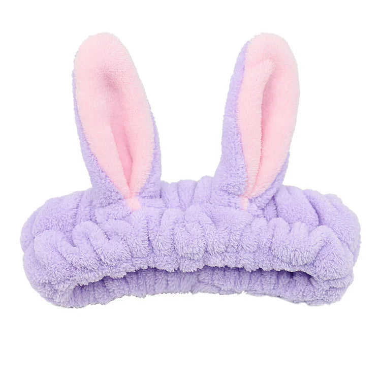 Women Wash Face Makeup Soft Coral Fleece Elastic Headband Head Wrap Cute Rabbit Bow Animal Ears Hairband Girl Hair Accessories