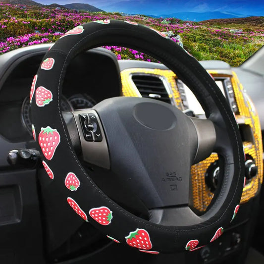 Kawaii Strawberry Bliss 🍓✨ Universal Elastic Steering Wheel Cover – Adorable Auto Accessory for a Cute Ride! 🚗💕