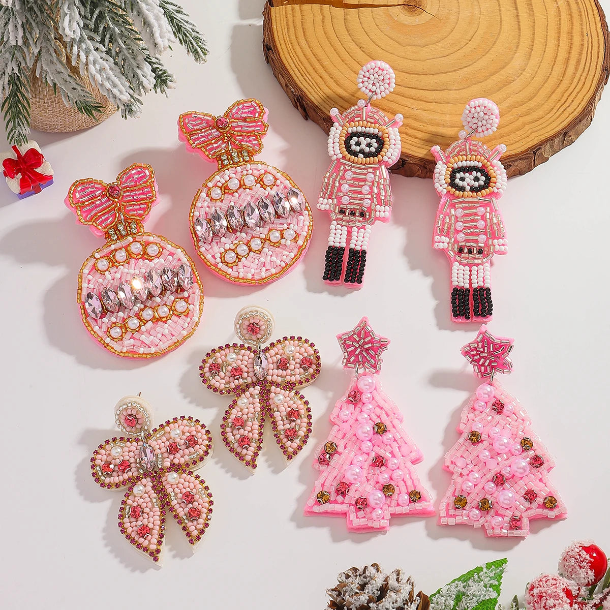 Pink Bowknot Christmas Tree Earrings For Women Boho Resin Drop Jewelry 🎀🌸🎄