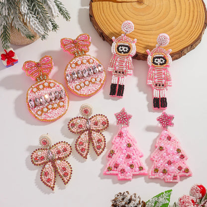 Pink Bowknot Christmas Tree Earrings For Women Boho Resin Drop Jewelry 🎀🌸🎄