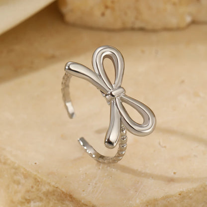 Kawaii Stainless Steel Bow Tie Ring 🌟✨ Adjustable & Chic Jewelry for Women 💖 Perfect Gift for Special Occasions! 🎁