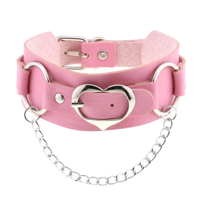 Pink Lace Leather Choker With Heart Pendant, Punk Gothic Style ✨💗