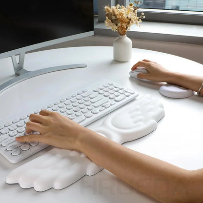 Kawaii Angel Wing Memory Foam Wrist Rest & Mouse Pad Set 🌸✨ Ergonomic & Non-Slip for Happy Typing! 💖🖱️