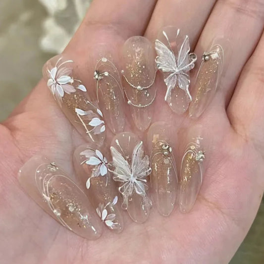 Kawaii Butterfly Delight 🌸✨ 30 Almond Shaped Press-On Nails with Nail Glue & File! 🦋💅