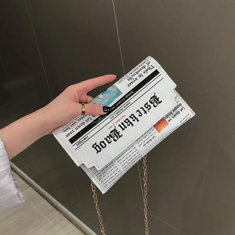 Kawaii Chic Women's Newspaper Messenger Bag 📬✨ - Adorable Square Shoulder Bag for Trendy Fashionistas! 👜💕