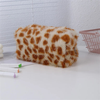 Kawaii Leopard Plush Makeup Bag 🎀✨ | Cute Travel Toiletry Kit & Lipstick Organizer 👜💄 | Adorable Pouch for Essentials & Stationery Supplies 🐆💕