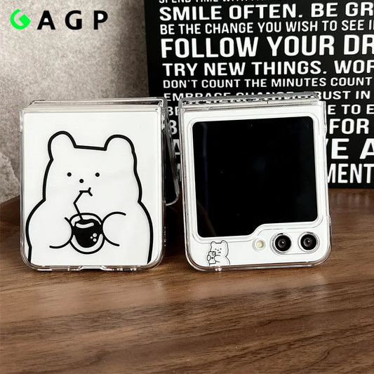 ✨ Adorable Bear Pearl Bracelet Case for Samsung Galaxy Z Flip 5, 4, 3 - Cute Cartoon Clear Cover! 🐻💖