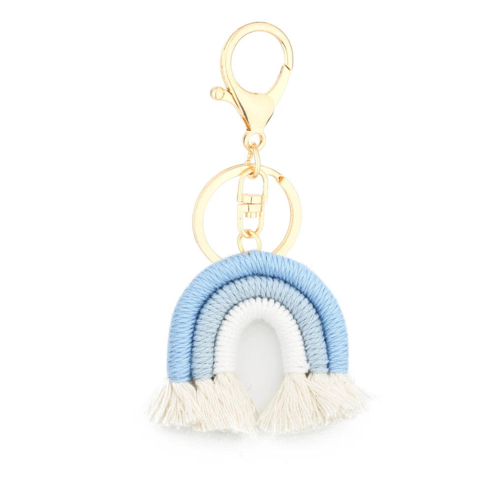Kawaii 5cm Rainbow Tassel Keychains 🌈✨ | Cute Macrame Car Keyring & Bag Charm for Women 💖💼