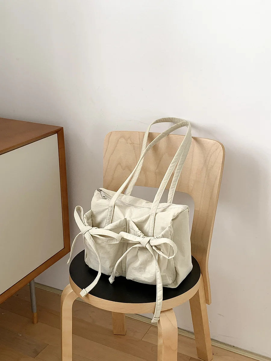 Charming Kawaii Nylon Tote Bag with Adorable Bow Design – Spacious & Playful Travel Companion! 🌸👜✨