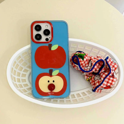 Cute Summer Fruit 3D Ball Phone Case for iPhone 14 Pro Max, 15 Pro, 13 Pro - Kawaii Transparent Blue & Red Design 🍓📱✨