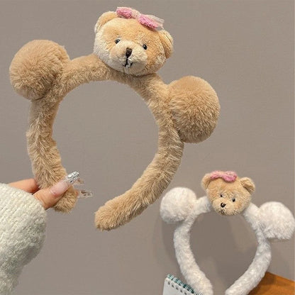 Kawaii Cartoon Bear Bow Plush Hairband 🐻🎀 - Adorable Non-Slip Women's Headgear for Every Season!