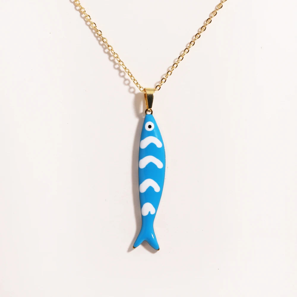 Cute Colorful Enamel Fish Pendant Necklace For Women Waterproof Gold Tone 🐟💖🌊
