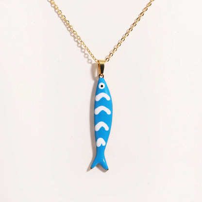 Cute Colorful Enamel Fish Pendant Necklace For Women Waterproof Gold Tone 🐟💖🌊