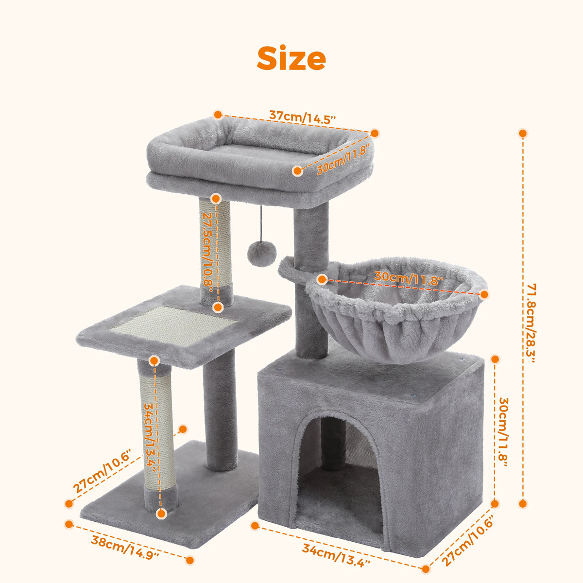 Whisker Wonderland Cat Tree Tower For Indoor Cats Grey Two Styles With Scratching Posts Hammock Top Perch 🐱🪵