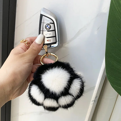 🐾 Cute Cat Paw Keychain Charm 🎀 Fluffy Love with Heart 💖 Imitation Mink Magic ✨