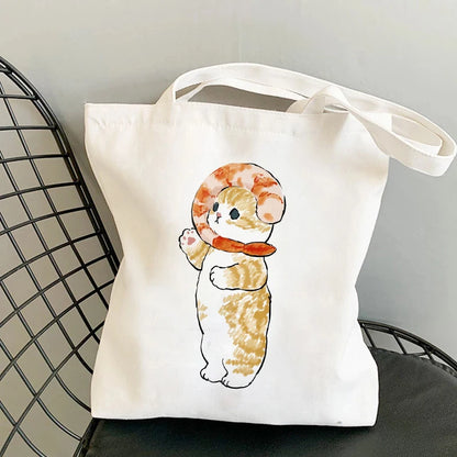 Kawaii Cat Canvas Tote: Adorable Shoulder Bag for Fashionable Girls 🐾🌟 - Pixie Quill